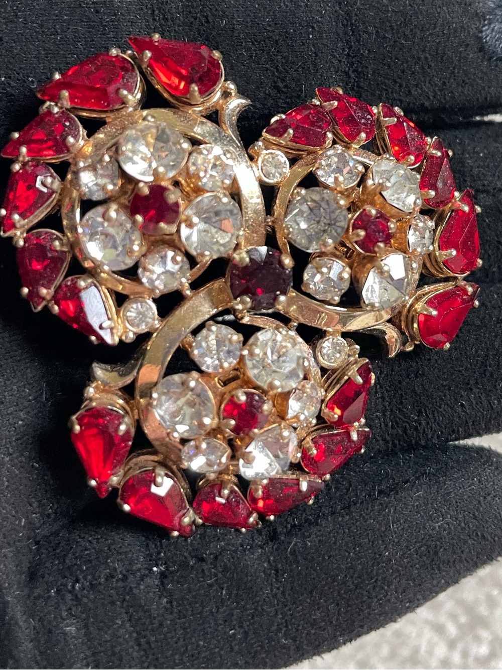 Vintage Gold-Tone Red Crystal Cluster Brooch